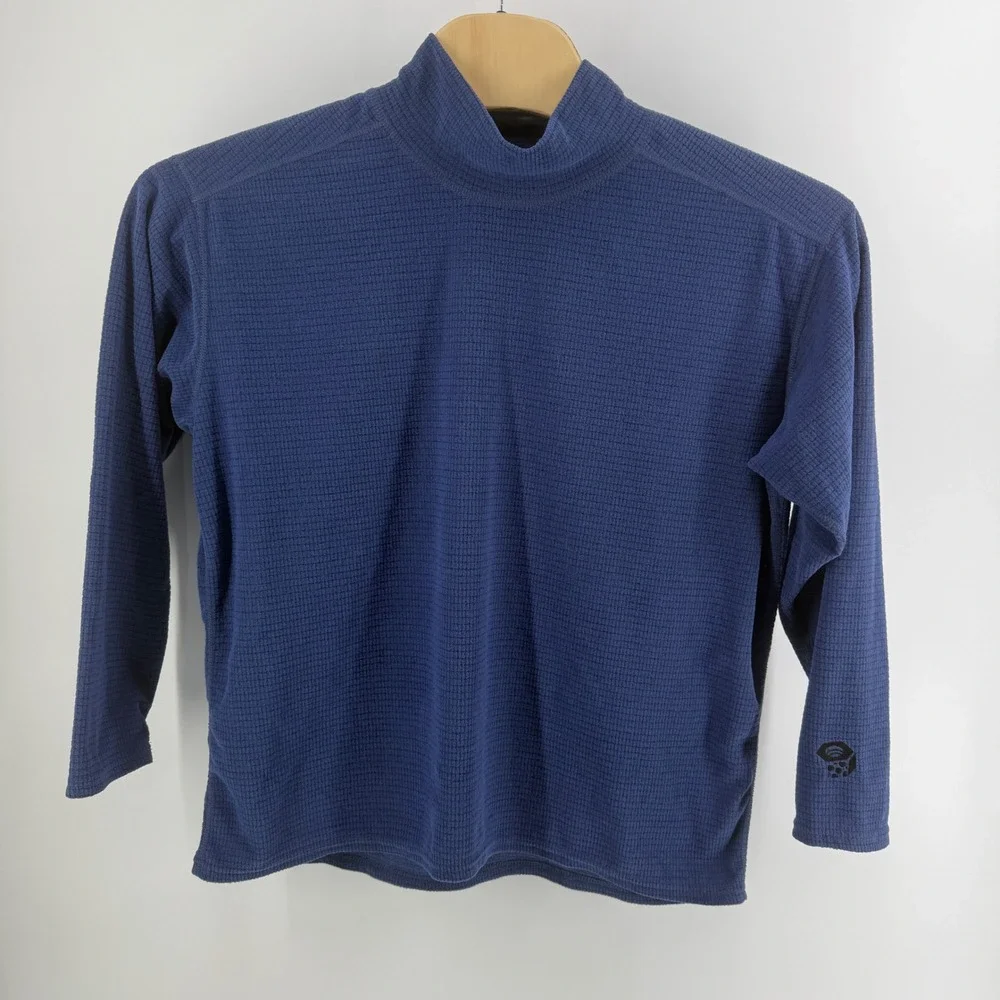 Mountain Hardwear Womens Blue Waffle Knit Mock Neck Base Layer Top Size 12 USA